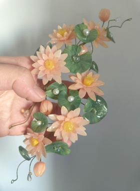 睡莲 热缩花簪手工古风超仙头饰宋制汉服唐风简约步摇 日常簪子