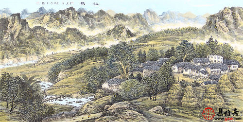 名家字画 周建明青绿山水画 手绘真迹书画 中式客厅办公室装饰画 - 图0