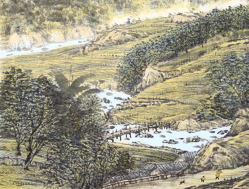 名家字画 周建明青绿山水画 手绘真迹书画 中式客厅办公室装饰画 - 图2