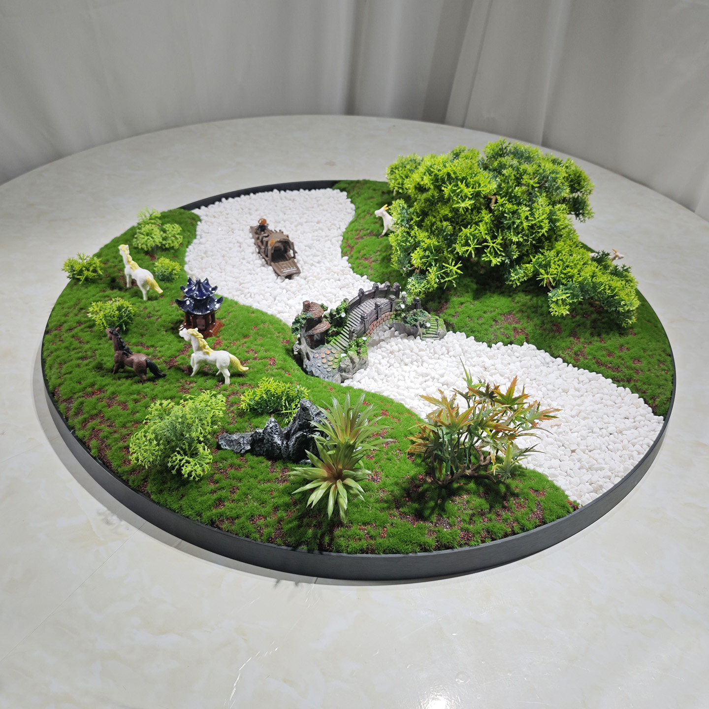 新中式酒店餐桌中间摆件饭店大圆桌电动转盘摆花微缩景观沙盘装饰,淘宝优惠券,粉丝福利购,淘宝优惠卷