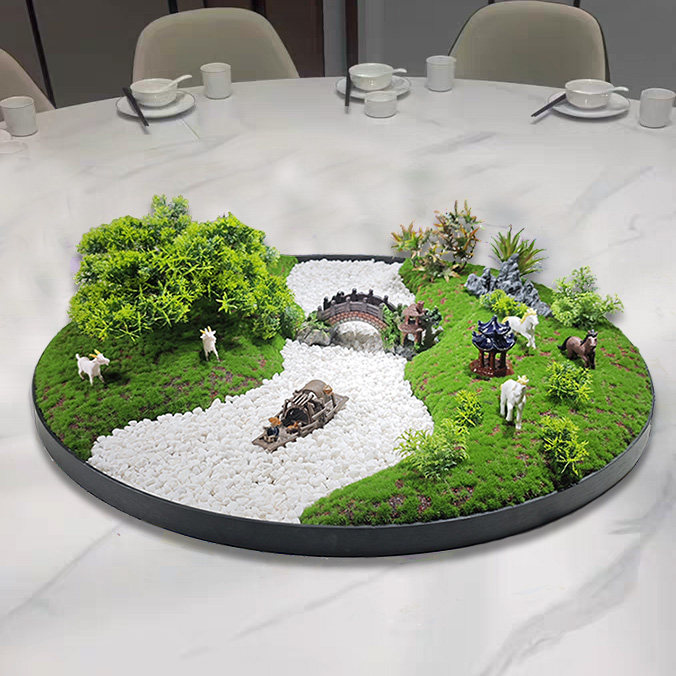 新中式酒店餐桌中间摆件饭店大圆桌电动转盘摆花微缩景观沙盘装饰,淘宝优惠券,粉丝福利购,淘宝优惠卷