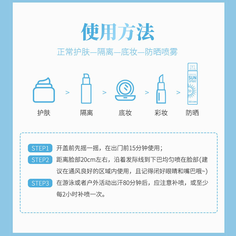 玥之秘RECIPE水晶防晒喷雾霜180ml 透明清爽不油防紫外线脸面部女 - 图2