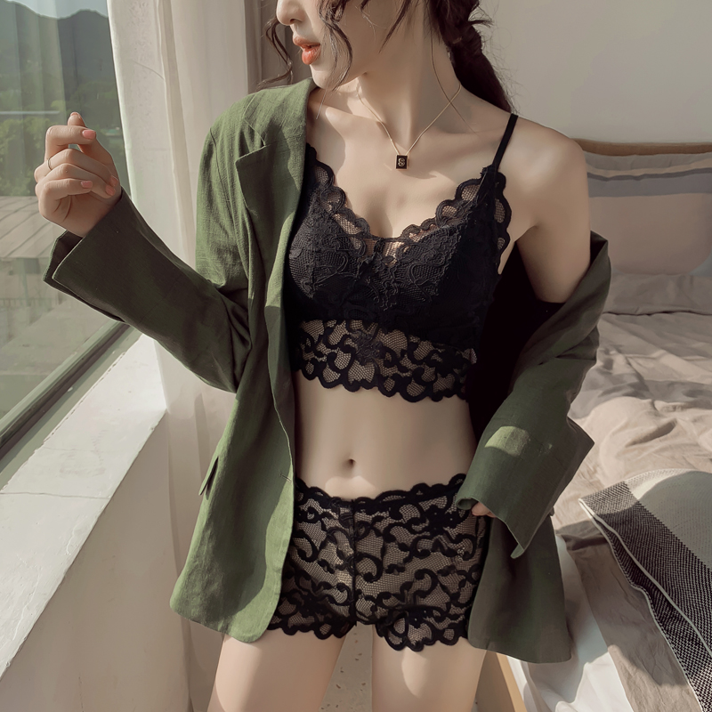 荷韵阁旗舰店荷韵阁法式少女内衣套装性感蕾丝背心式美背薄款小胸睡眠聚拢文胸2