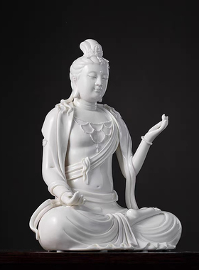 德化窑陶瓷持莲自在观音南海观音菩萨佛像客厅家用居家供奉摆件