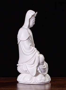 仿何朝宗坐莲观音德化窑陶瓷摆件 白瓷观音佛像 全莲观音佛像