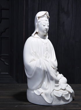 德化白瓷何朝宗同款坐蒲观音佛像新中式禅意玄关电视柜工艺品摆件