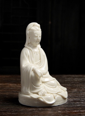 如意披坐观音像  德化白瓷佛像摆设工艺品摆件 大师收藏品陶瓷器