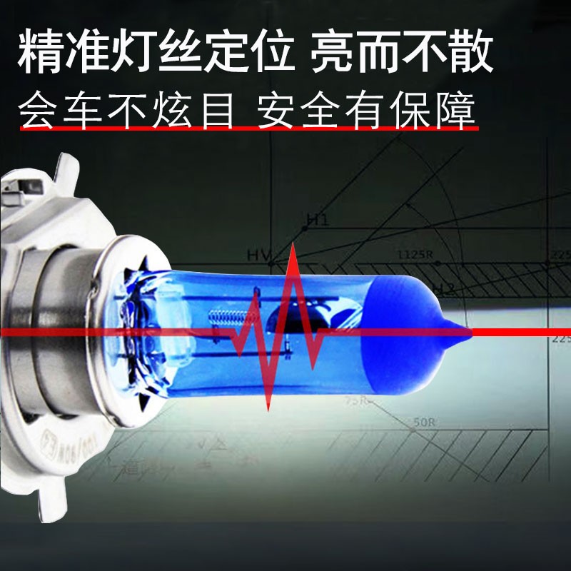 超高亮汽车大灯灯泡近光H7远光灯H1前雾灯H11改装H4卤素90059012 - 图1