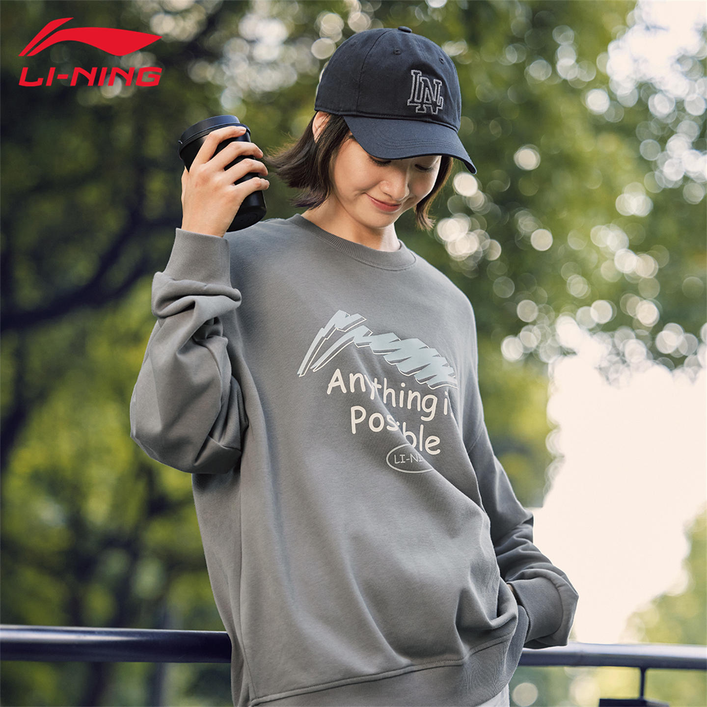 李宁套头卫衣男女情侣秋冬加绒舒适圆领宽松运动潮流时尚休闲上衣 - 图2