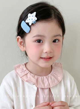 蓝色波点儿童发夹女侧边边夹