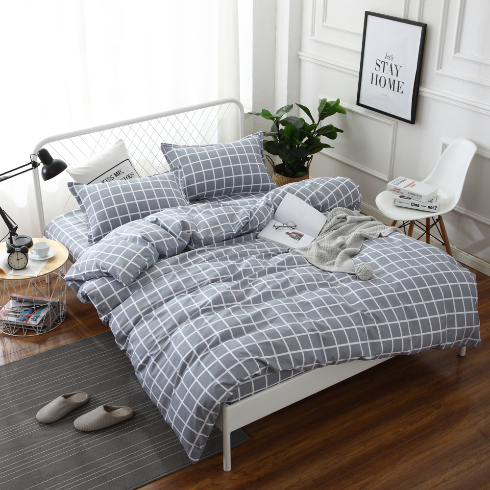 纯棉灰色格子斜纹布料床单被罩布料日式简约全棉斜纹布四件套面料-图0