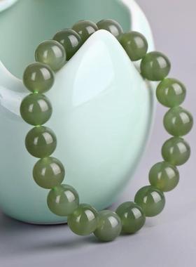 天然玉石饰品湖水绿青玉手串男女