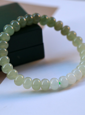 和田玉渐变色高冰晴水算盘珠手串