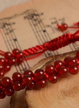 天然红玛瑙红绳水晶手链多层扭曲情侣款送女友闺蜜时尚饰品民族风