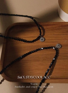 冷淡风黑色尖晶项链女士轻奢甜酷尖晶锁骨链欧美轻奢锁骨链