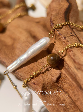 长款天然淡水异形巴洛克项链女士法式风毛衣链多复古93+5cm牙签