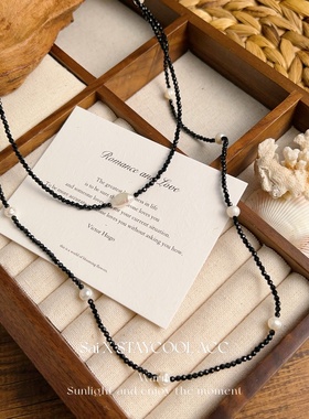 短款天然淡水巴洛克珍珠黑尖晶锁骨链女士项链高级感复古北欧风