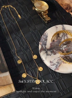 法式复古风手锤纹圆片钛钢女士项链简约百搭高级感叠戴基础锁骨链