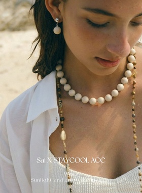 白化石串珠项链女士圆珠锁骨链颈链北欧风简约百搭毛衣链