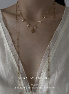 地中海风复古海螺珠珠女士项链可遇水遇汗长款多层叠戴优雅125cm