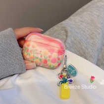 Oil painting flowers apply airpodspro headphone shell Apple 2 3 generation Bluetooth headphone protective sheath Little freshener woman