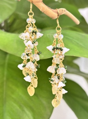 疾走织织|金缕花藤·文艺森系超仙花朵长款流苏耳环耳饰耳夹女