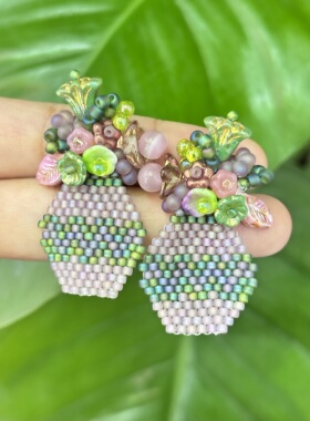 疾走织织 | 平面花瓶·捷克珠编织耳钉 手作花瓶耳饰 串珠耳饰