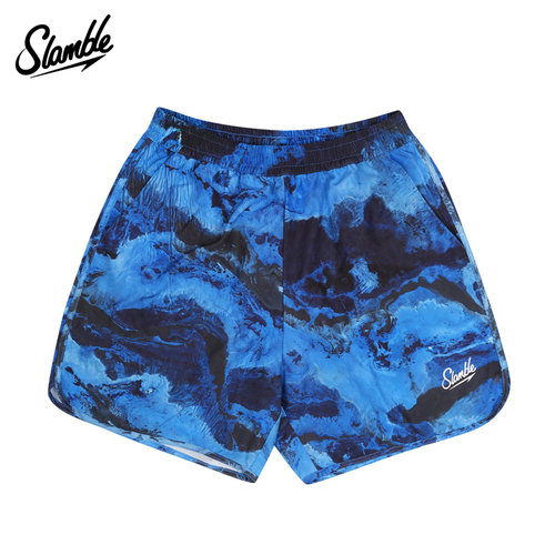 SLAMBLE美式运动梭织速干篮球短裤泼墨满印情侣宽松休闲五分裤 - 图0