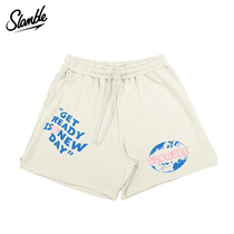 SLAMBLE Summer New Letters Earth Print Woolen shorts men and women casual sports American 40% Pants Tide