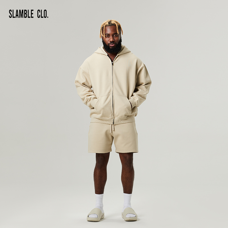 SLAMBLE CLO.新款针织拉链运动连帽卫衣休闲潮流男女纯色上衣外套 - 图0