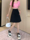 A-line hip-covering mid skirt covering hips student denim skirt