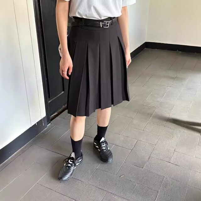 Hip-covering I-shaped pleated skirt extended skirt