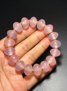 古玩藏传天然粉玛瑙手串手链精品粉嫩老玛瑙算盘珠女佛珠念珠手持