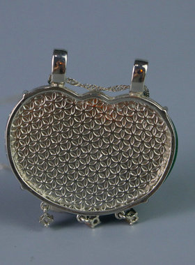 精品冰种老翡翠吉祥如意玉牌吊坠满绿镶嵌包银老翠玉百搭挂坠饰品