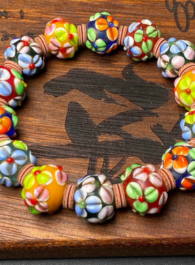 回流老琉璃满天星花琉璃手串链流光溢彩蜻蜓眼男女款佛珠百搭手链