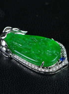 缅甸老翡翠色冰种玉石帝王绿观音菩萨镶嵌吊坠男女款千手观音玉佩