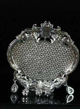 缅甸冰种满绿翡翠牡丹项链吊坠精品浮雕银镶玉佩挂件帝王绿项链坠