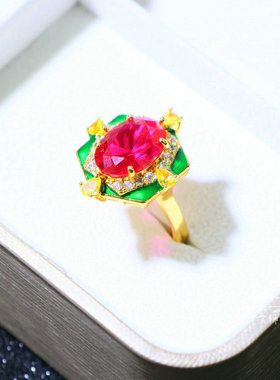 精品老红宝石项链耳环三件套组合套装女款复古时尚百搭首饰品