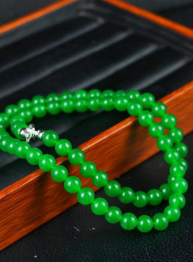 精品翡翠冰种满绿帝王绿祖母绿圆珠项链送女友百搭时尚礼物锁骨链