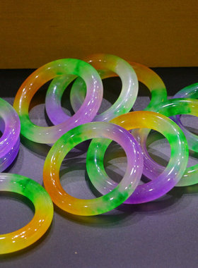 精品收藏老翡翠女款手镯老坑冰种料春彩老翠玉旺夫百搭款老玉手环