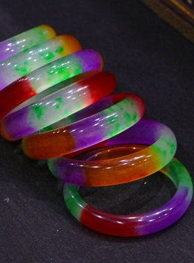 漆器盒收藏老翡翠女款手镯老坑冰种料紫罗兰旺夫百搭老玉手环套装