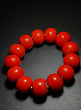 藏传雪巴老料桶珠手串红润如意手链红柿子红男女款佛珠念珠手持