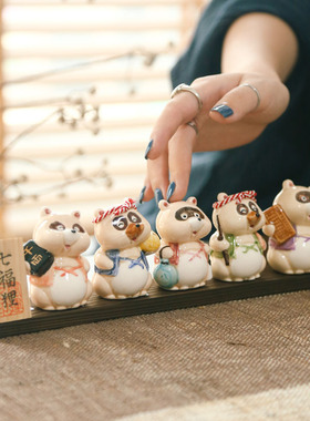 濑户烧七福猫开运陶瓷摆件