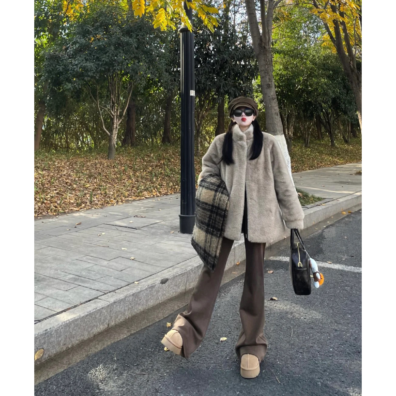 毛茸茸仿皮草羊羔毛短款外套女2025冬季新款加厚宽松水貂毛毛上衣 - 图0