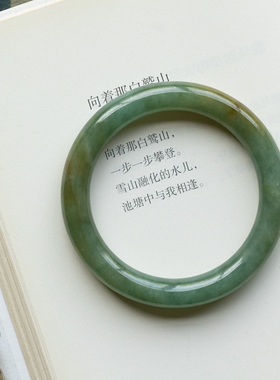 泼墨。天然A货圆条翡翠玉镯  青苔绿手镯  证全  内径57MM（原3千