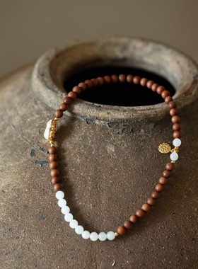 泼墨。老山檀和田玉手链手串