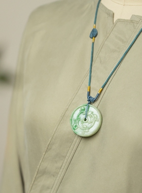 泼墨。回流天然A货老坑翡翠 精雕瑞兽灵芝圆牌吊坠 证全 （原2千5