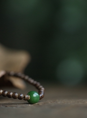 泼墨沉香木猫眼碧玉小清新手链