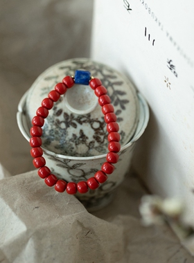 泼墨。朱砂手链手串配青金石