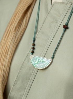 泼墨。天然A货飘绿翡翠 玉龙玉佩 银饰镶嵌  设计师新作吊坠项链